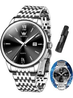Men's Silver And Black Stainless Steel Analog Classic Waterproof Luxury Watch